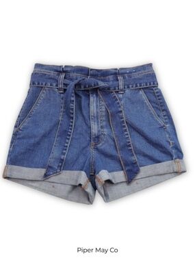 Express High Rise Paperbag Denim Shorts Size 6 Tie Waist Cuffed